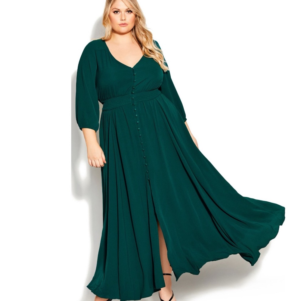 Green Wrap Maxi Gown with Bishop Sleeves